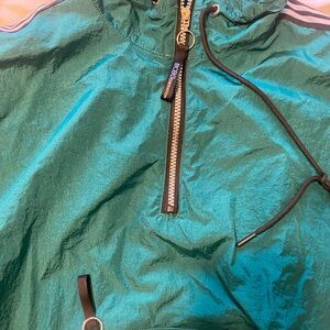 BCBGENERATION Women's 1/2 Zip Cropped Windbreaker Jacket Large Green Lightweight